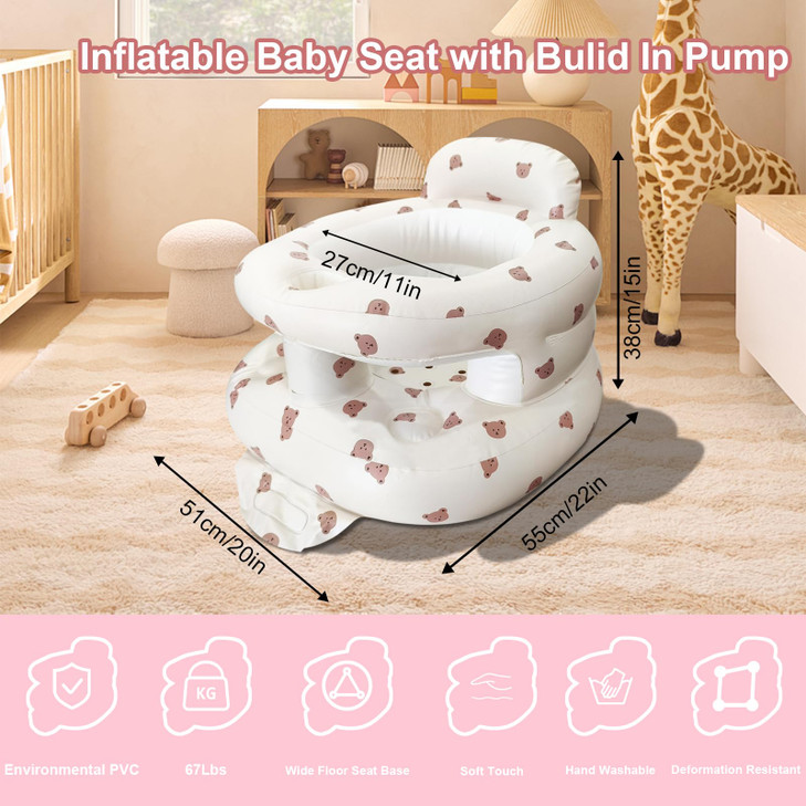 Inflatable Baby Seat for Babies 336 Months Baby Chair with Fence Built in Air Pump Blow Up Floor Baby Seat with Back Sup