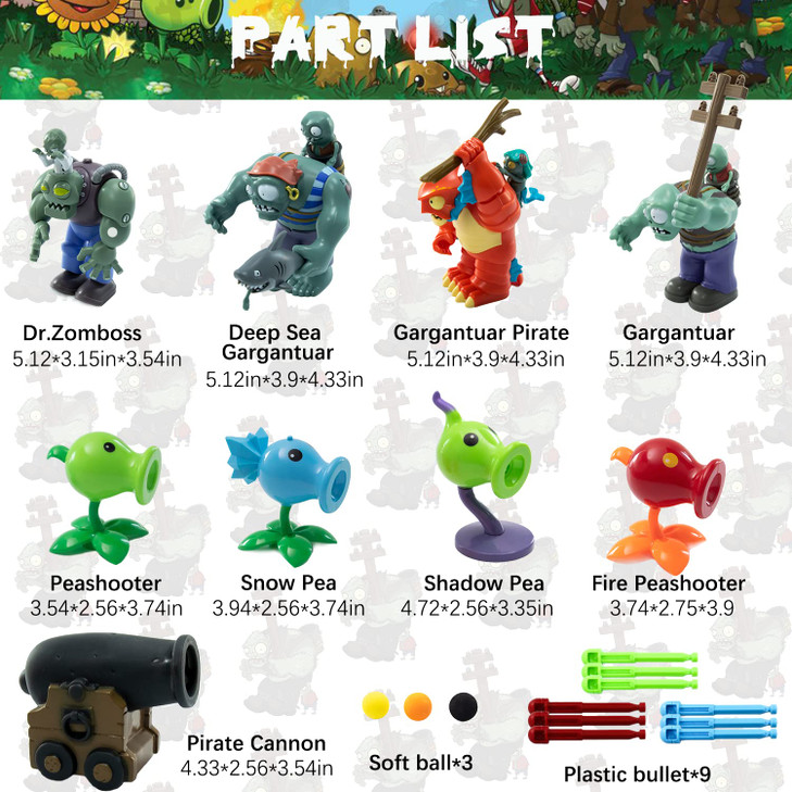 Maikerry 9pcs PVZ Figurines Set Plants Toys Game Great Birthday Gifts for Boys and Girls with Waterproof Battlefield Map