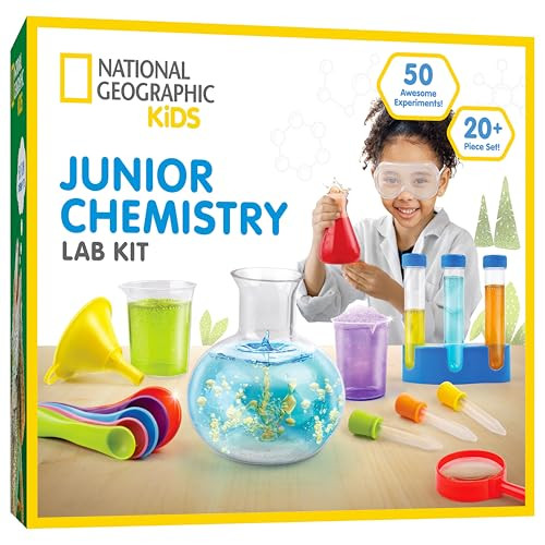 National Geographic Junior Chemistry Set Complete Early Learning Lab Kit with 50 Science Experiments for Kids and 20 Lab
