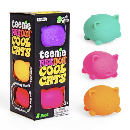 Schylling NeeDoh Teenie Cool Cat Sensory Squeeze Toy Contains 3 Mini Groovy Globs 15 Wide Color May Vary Pack of 1
