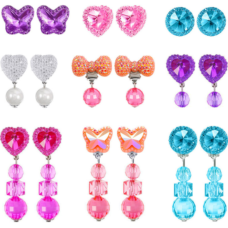 Hicarer 9 Pairs Girls Clip on Earrings Pretend Princess Play Earrings Jewelry SetBright Colors