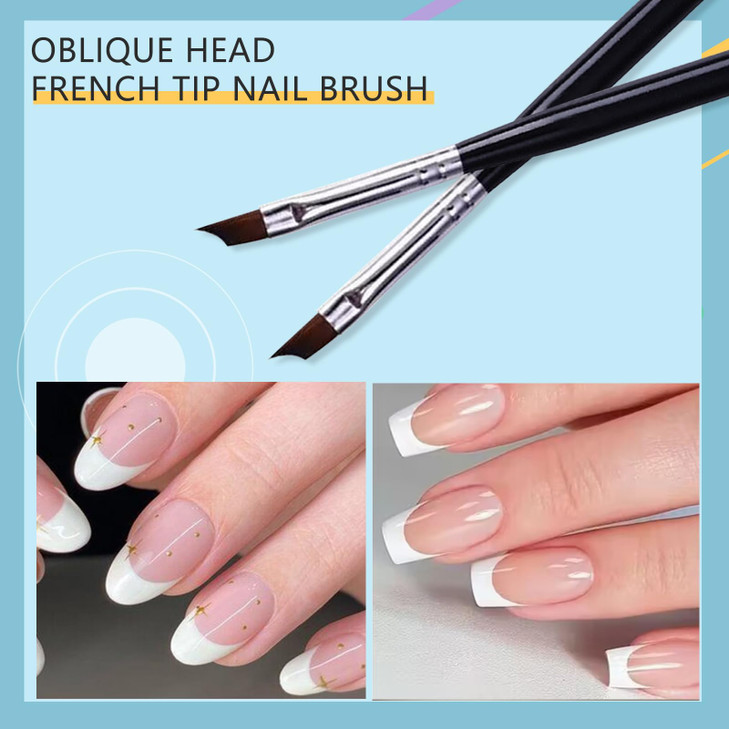 Oblique Head French Tip Nail Brush Black Handle UV Gel Acrylic Painting Drawing Pen Pack of 1