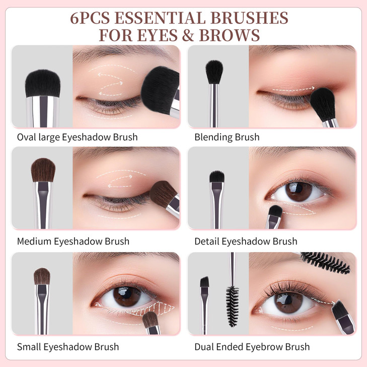 DUcare Eye Makeup Brush Set, 6 Pcs Professional Eyeshadow Blending Makeup Brushes for Concealer Eyebrows Eyeliner, Soft Hairs & Wood Handle