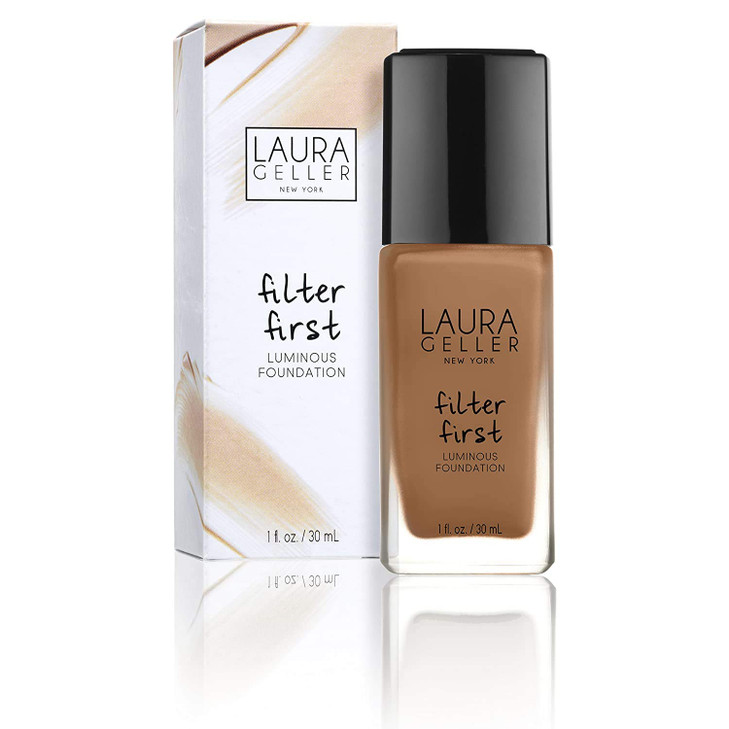 LAURA GELLER NEW YORK Filter First Luminous Liquid Makeup Foundation, Lightweight, Medium to Full Coverage, Non-Settling Formula, Pecan, 1 Fl Oz
