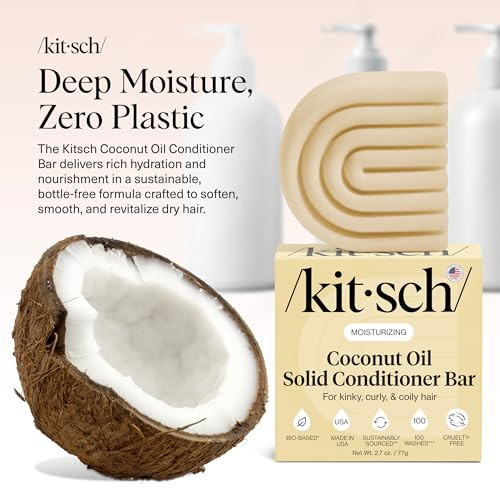 Kitsch Coconut Oil Conditioner Bar Hair Conditioner For Women and Men Deep Moisturizing Nourishes Hydrate Soften Damaged