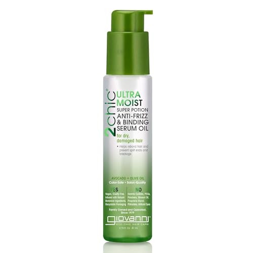 GIOVANNI 2chic UltraMoist Super Potion Anti Frizz Binding Serum Prevents Split Ends Avocado Olive Oil Aloe Vera Shea But