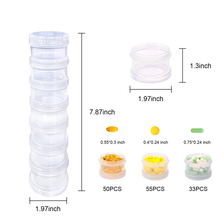 7 Day Pill Organizer Case Stackable Weekly Supplements Vitamins Pills Holder Dispenser Large Clear Transparent with Extra Lid