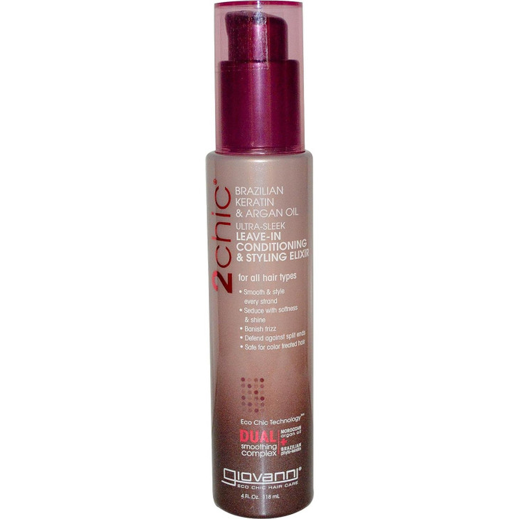 GIOVANNI 2chic UltraSleek LeaveIn Conditioning Styling Elixir PhytoKeratin Argan Oil AntiFrizz Formula Coconut Shea Butt
