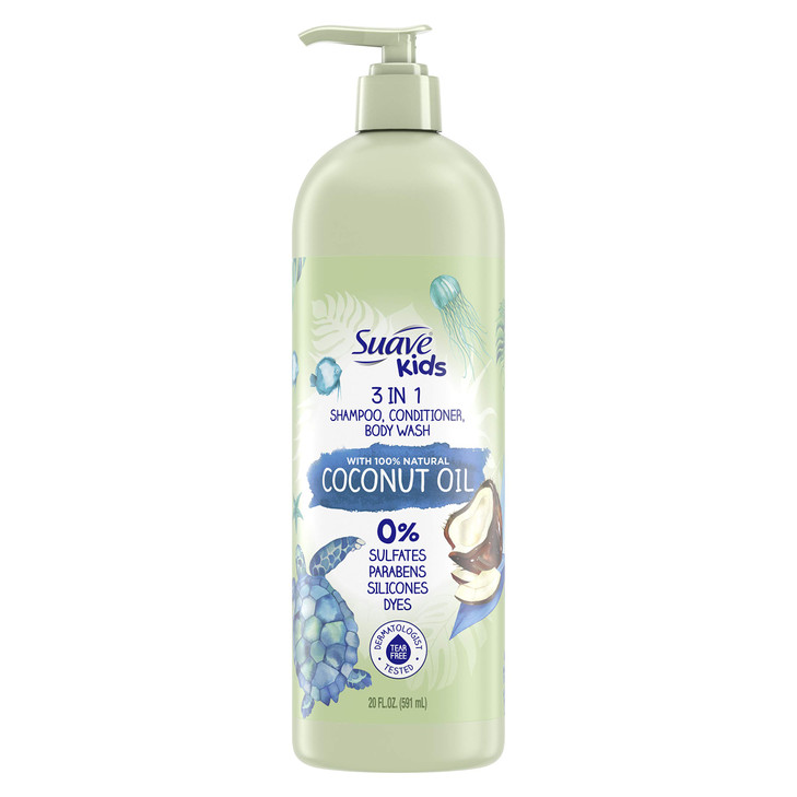 Suave Kids 3 in 1 Shampoo Conditioner Body Wash With Coconut Oil for Moisture Soap Thats TearFree 20 oz