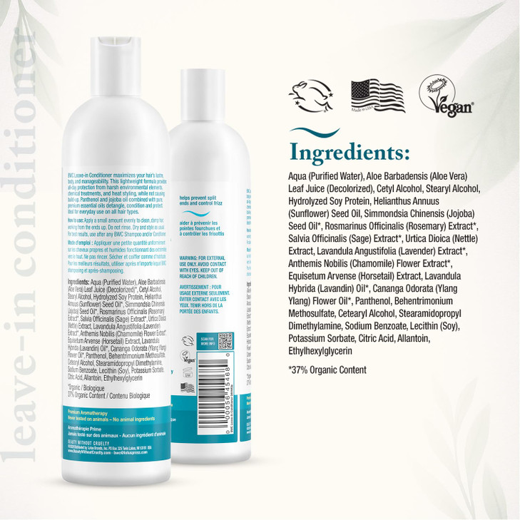 Beauty Without Cruelty LeaveIn Conditioner Split Ends Treatment Heat Protection Frizz Control Vegan Friendly CrueltyFree