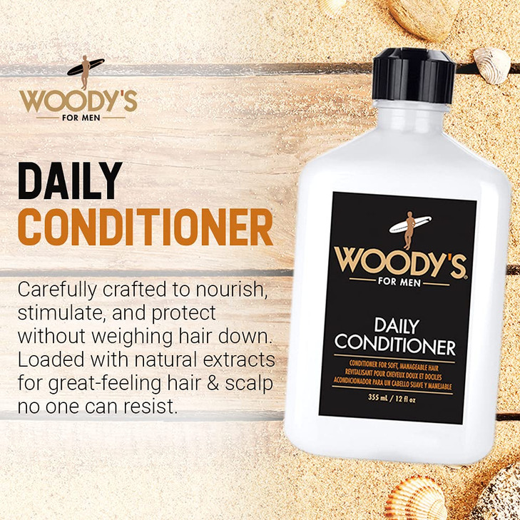 Woodys Daily Hair Conditioner for Men Hydrating Mens Conditioner Nourishing Hair Care ParabenFree Formula 12 fl oz