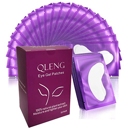 Qleng Under Eye Hydrogel Pads, 55 Pairs Set Professional Lint Free Eye Mask Eyelash Extension Gel Patches Kit for Adhesive Lash Beauty Tool(Purple)