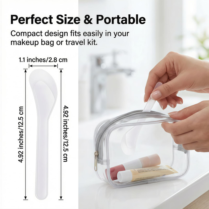 50Pcs Transparent Premium Plastic Cosmetic Spatula Makeup Scoop Mask Spoon, Frosted Tip Disposable & Reusable Beauty Tool for DIY Makeup, Sampling, M