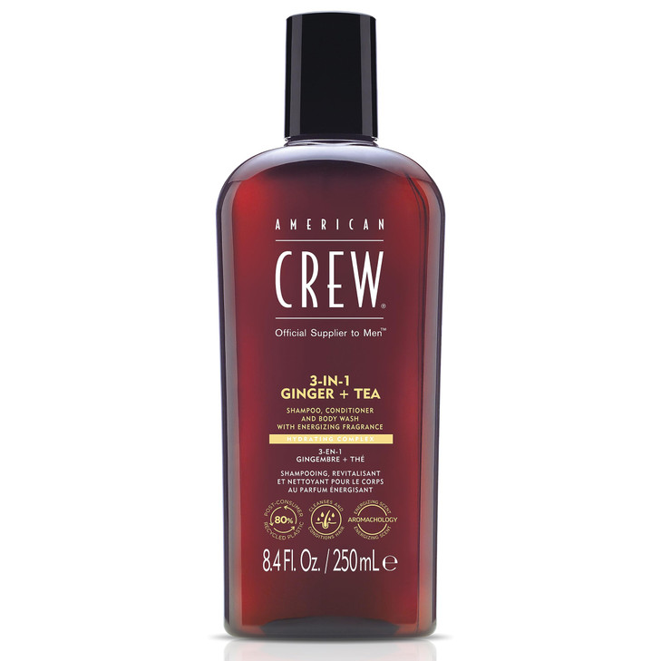 AMERICAN CREW 3in1 Ginger Tea Shampoo Conditioner Body Wash for Men AllinOne Care with Revitalizing and Refreshing Fragr