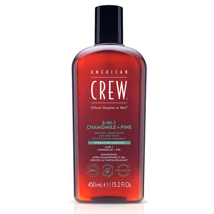 AMERICAN CREW 3in1 Chamomile Pine Shampoo Conditioner Body Wash for Men AllinOne Care with Calming and Relaxing Fragranc