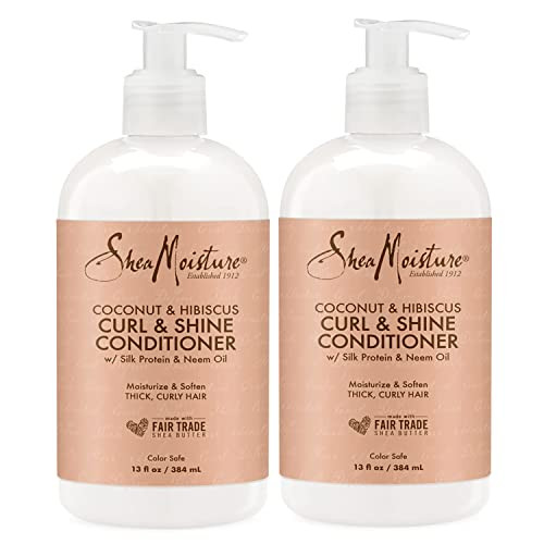 SheaMoisture Curl and Shine Conditioner For Thick Curly Hair Coconut and Hibiscus Sulfate Free 13 Fl Oz Pack of 2
