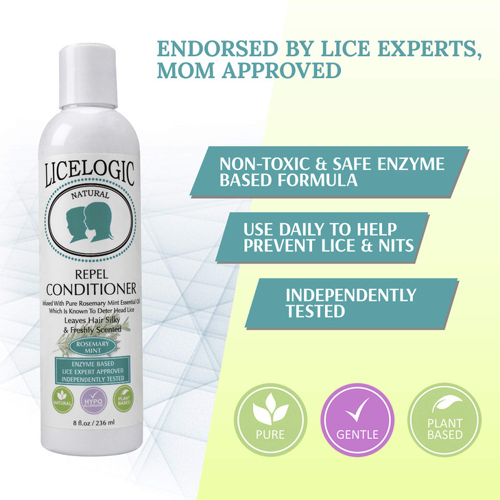 LiceLogic Repel Lice Prevention Conditioner 8oz Rosemary Mint Effective Against Super Lice Kills Eggs Nits Not Toxic Nat