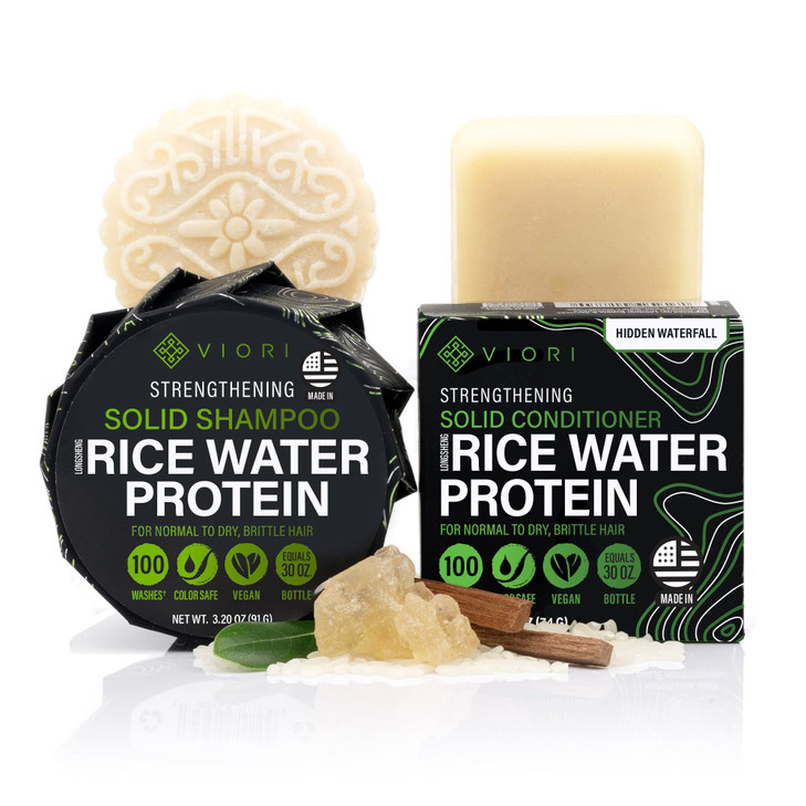 Viori Hidden Waterfall Shampoo and Conditioner Bar Set Made with Rice Water Handcrafted Sulfate Free Shampoo and Conditi