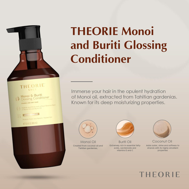 Theorie Monoi and Buriti Glossing Conditioner Hydrate Shine Suited for Coarse and Dry Hair Protects Color Keratin Treate