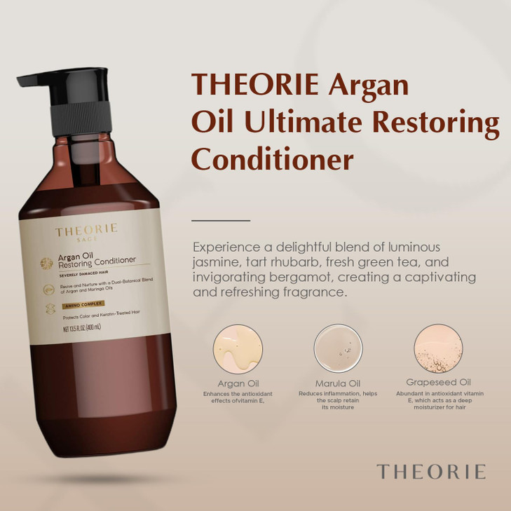 Theorie Argan Oil Ultimate Restoring Conditioner with Argan Moringa Grape Seed and Sage Oil For Normal to Severely Damag