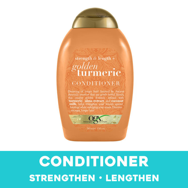 OGX Strength Length Golden Turmeric Conditioner with Milk to Soothe Scalp Nourish Hair Ayurveda SulfateFree Surfactants
