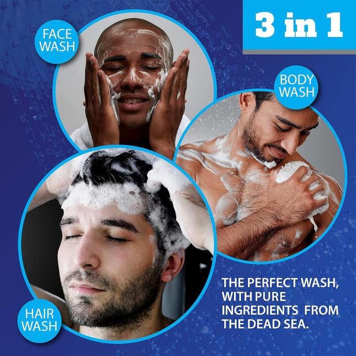 Dead Sea Collection Mens Body Wash 3 in 1 Amber Wood Body Wash for Men Shower Gel Shampoo Shower Soap for Face and Hair