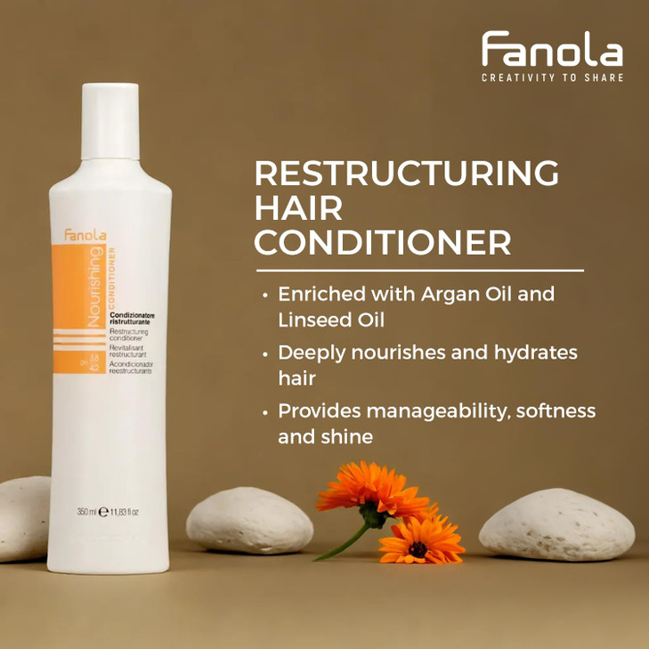 Fanola Restructuring Hair Conditioner for Women Men Hydrating Conditioner for Dry Hair with Argan Linseed Oil Repairing