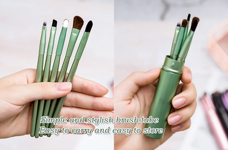 AKOAK 5 Pcs/set Travel Portable Mini Eye Makeup Brush Set Apply Eyeshadow Eyeliner Eyebrow Brush Lip Makeup Brush Set Makeup Tools (Green)
