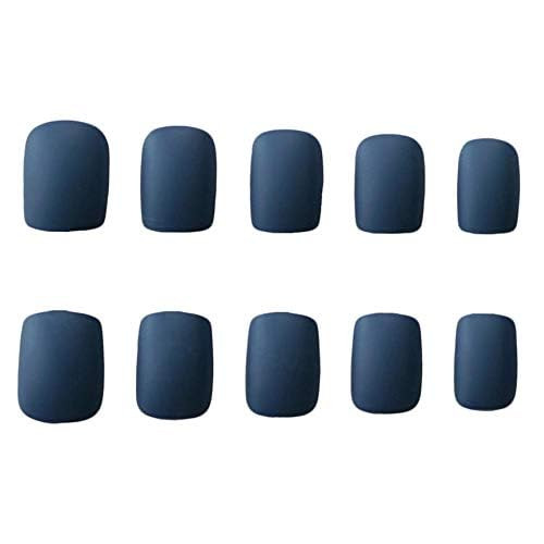 JINDIN Press On Nails Square Blue Short Matte Fake Nails with Glue Design False Nails Full Cover Acrylic Sticker On Nails for Women Girls 24 Sheet (N