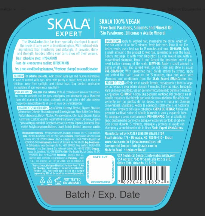 SKALA 2 Pack Mais Cachos Hydrates Curls Eliminates Frizz For Curly Hair 2 IN 1 Conditioning Treatment Cream and Cream To