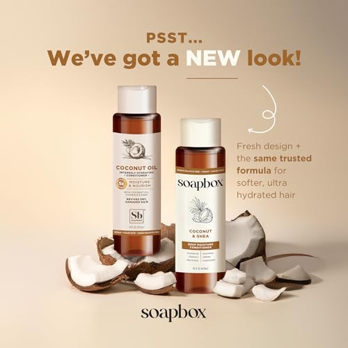 Soapbox Coconut Oil with Shea Butter Conditioner Volumizing Vegan Color Safe Sulfate Silicone Free Hair Conditioner 16oz