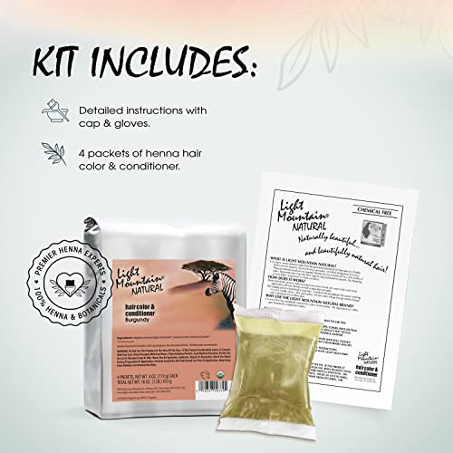 Light Mountain Henna Hair Color Conditioner Burgundy Hair Dye for MenWomen Organic Henna Leaf Powder ChemicalFree SemiPe