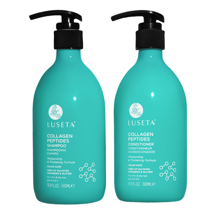 Luseta Thickening Shampoo and Conditioner Set with Collagen Peptides Strengthen and Moisturize for Thin Dry Hair Promote