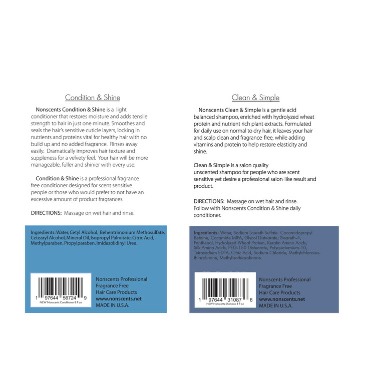 Nonscents Fragrance Free Shampoo and Conditioner Set Organic Formula Hydrating Shampoo for Dry Hair Moisturizing and Uns
