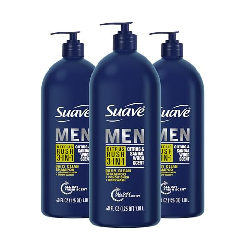 Suave Shampoo Conditioner Bodywash Men 3 in 1 Citrus Sandal Wood to Cleanse and Nourish Hair and Skin 40 oz Pack of 3