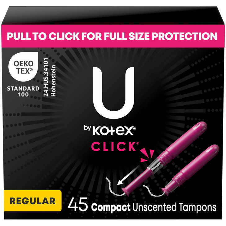 U by Kotex Tampons, Click Compact, Regular Absorbency, Unscented, 45 Count