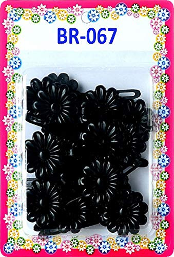 Tara Girls Self Hinge Plastic Flower Hair Barrettes 18 Pieces Selection (Black)