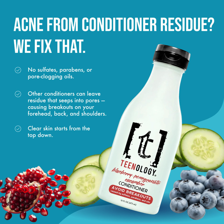 Teenology Teen Conditioner Avoid Acne NonComedogenic For Dry Oily Scalps Sulfate Paraben Free Natural Extracts for Clear