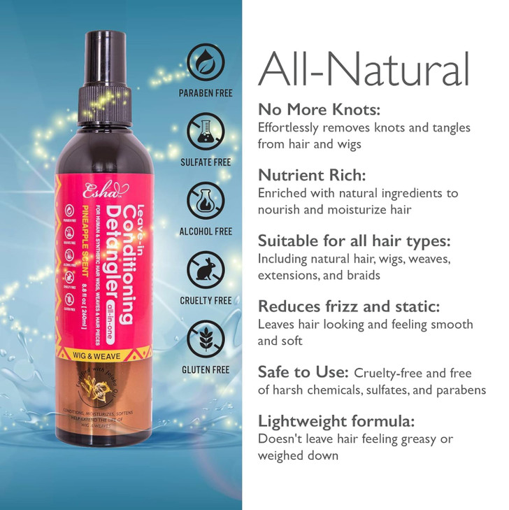 Esha Girl Wig Weave LeaveIn Conditioner Detangler Spray Human Hair Synthetic Wigs Weaves Extensions Braids I Moisturizes
