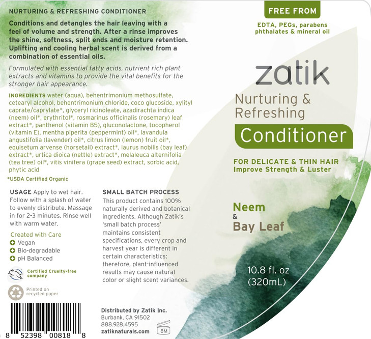 Zatik Naturals Nurturing and Refreshing Conditioner with Neem and Bay Leaf for Thinning hair hair loss Vegan Biodegradab