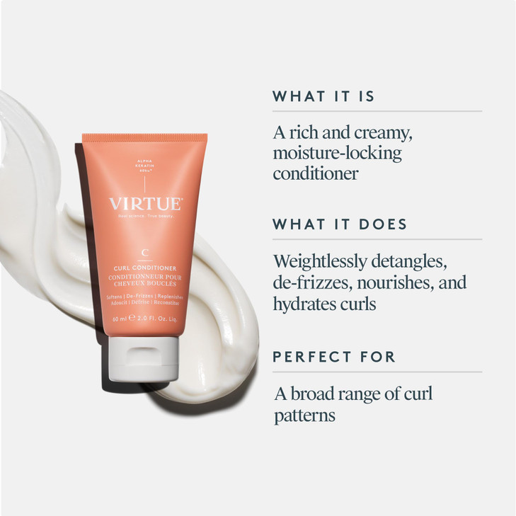 VIRTUE Curl Conditioner with Jojoba Oil Sulfate Free Hydrates Nourishes Repairs Curly Hair with Frizz Control Color Safe