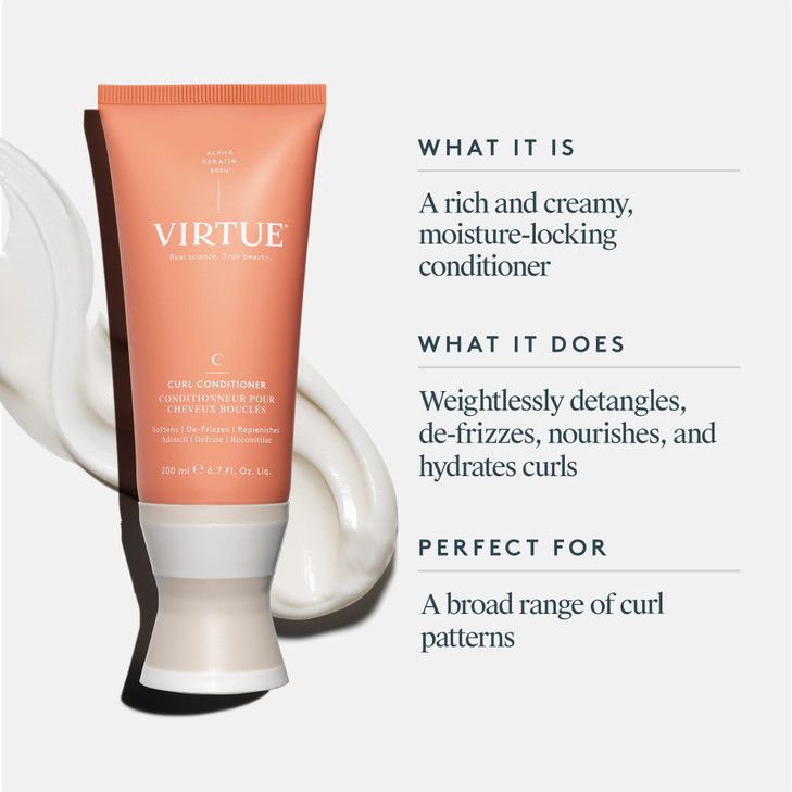 VIRTUE Curl Conditioner with Jojoba Oil Sulfate Free Hydrates Nourishes Repairs Curly Hair with Frizz Control Color Safe