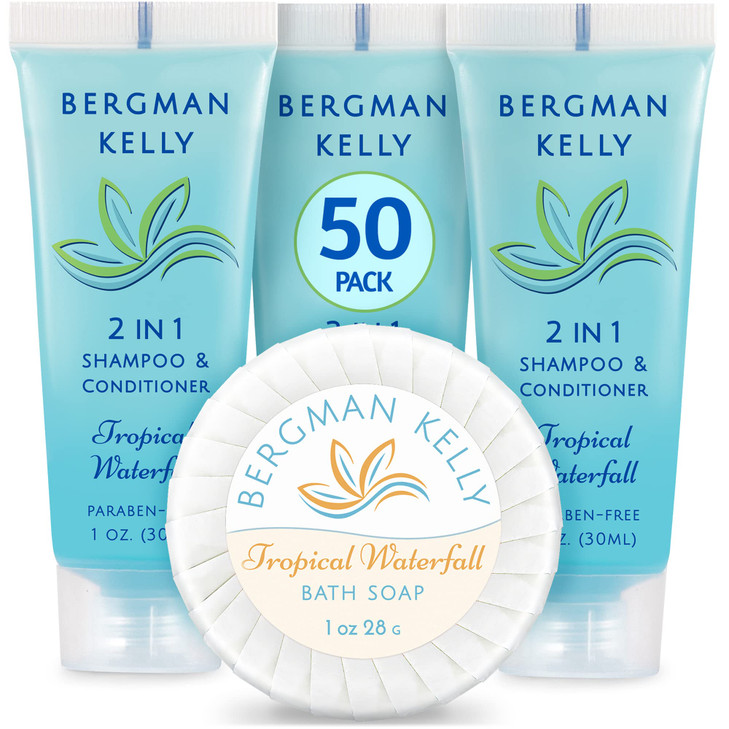BERGMAN KELLY Round Soap Bars 2in1 Shampoo Conditioner 2Piece Set Tropical Waterfall 1 oz each 100 pc Delight Your Guest