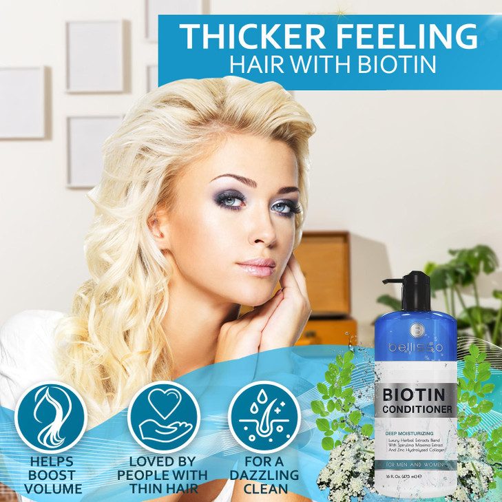 BELLISSO Biotin Conditioner Sulfate Free Hair Thickening Products for Women and Men Deep Conditioning Treatment for Dry