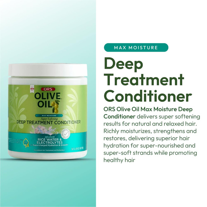 ORS Olive Oil Max Moisture Deep Treatment Conditioner with Rice Water Electrolytes 200 Ounces