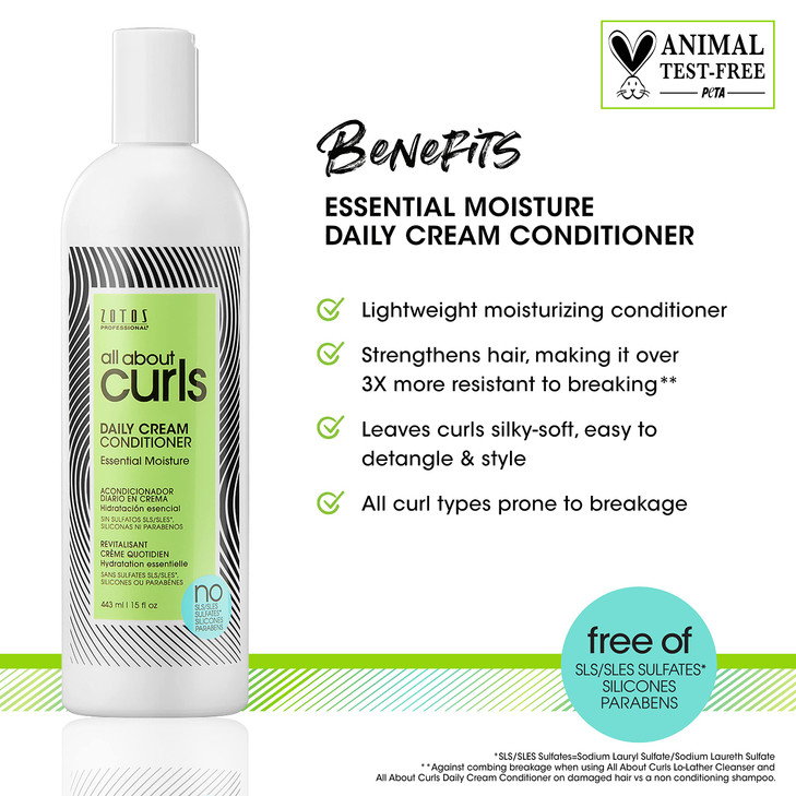 ALL ABOUT CURLS Daily Cream Conditioner Essential Moisture for All Curly Hair Types Strengthens 3X Resistance to Breakin