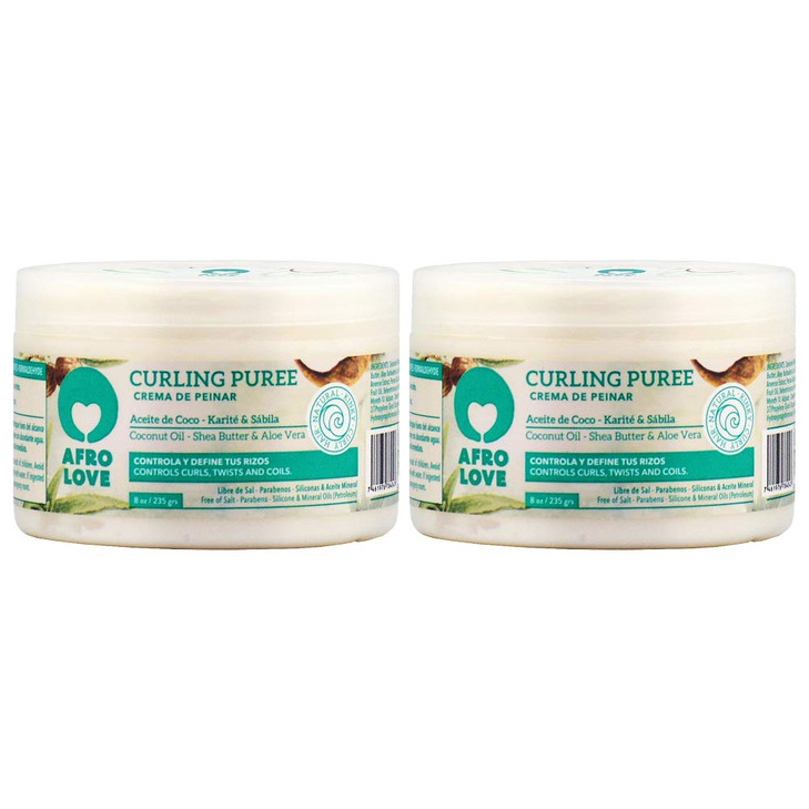 Afro Love Curling Puree 8oz Pack of 2 Curl Cream for Defining Curls Twists Coils Frizz Control Hydrating Moisturizing Su