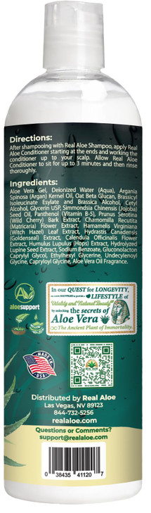 Real Aloe Vera Conditioner 16 fl oz Organic Aloe Argan Oil Sulfate Paraben Phenoxyethanol Free Lightweight Gentle Daily