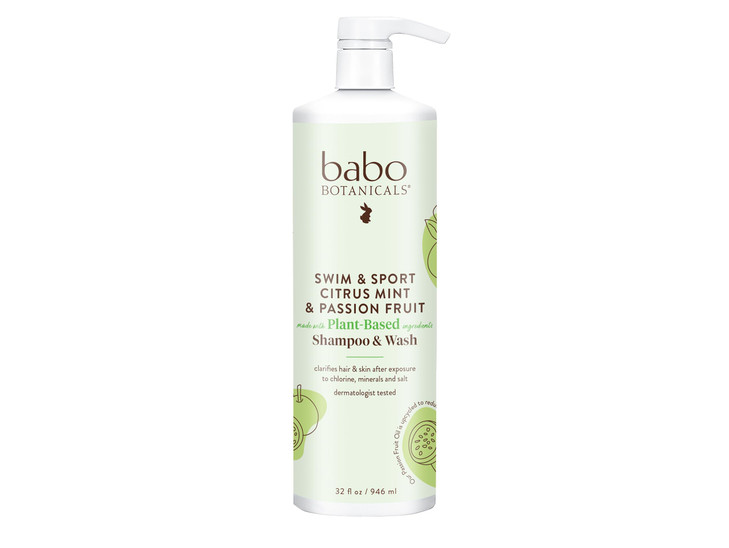 Babo Botanicals Swim Sport Citrus Mint Passion Fruit Shampoo Wash Purifying Cleanser for hair body Removes chlorine swea
