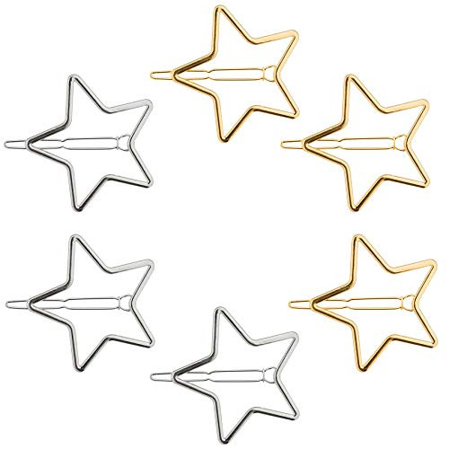 PAGOW 6PCS Star Hair Clips Hollow Metal Snap Barrettes Silver Gold Geometric Valentine Hair Pins Prom Enagement Wedding Styling y2k Accessories for W